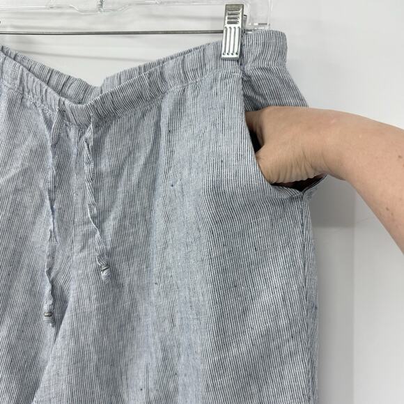 J Jill Love Linen Blue Striped Pants size Medium pull on Elastic Tie Waist - Picture 5 of 10